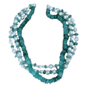 Three Strand Mint Pearl Necklace 18" Adjustable Dress Office Resort